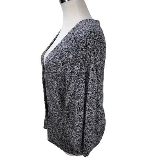 New J. Jill Black White Marled Cotton Blend Cardigan Sweater Lightweight - Picture 6 of 11